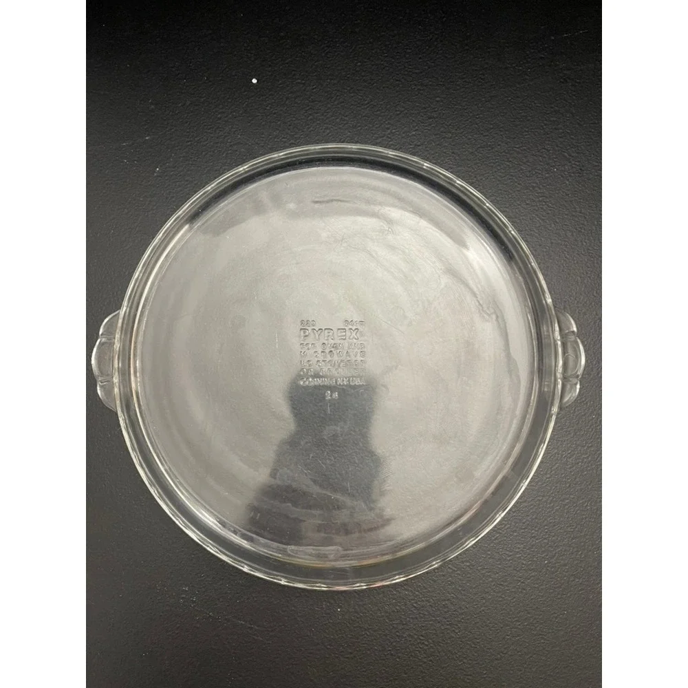 Pyrex 229 Clear Glass Pie Plate 9.5 Inch 24cm Round Scalloped Handles Vintage